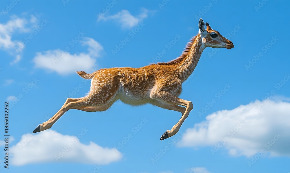 Fototapeta premium Graceful deer jumping in the sky