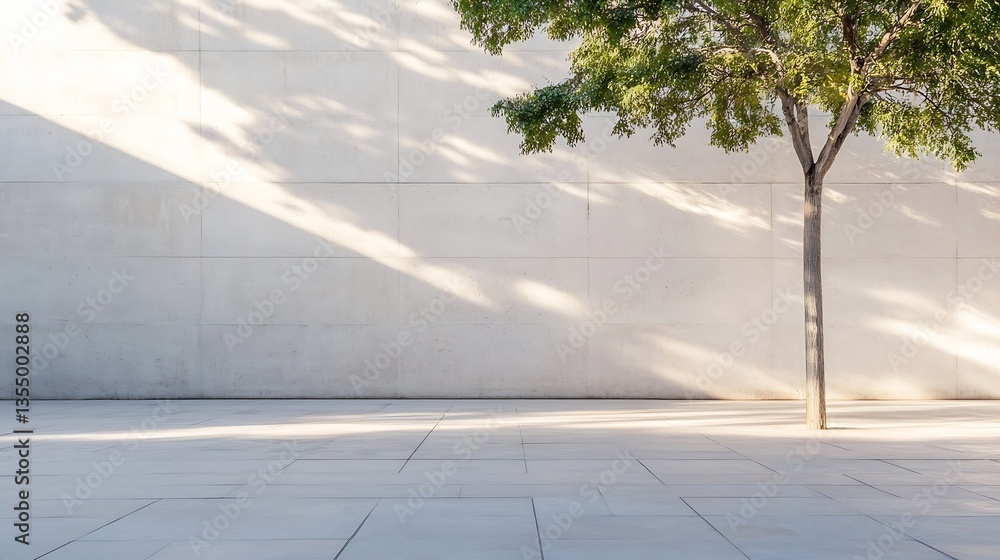Urban Landscape Featuring a Minimalist Tree Against a Concrete Wall and Soft Shadows : Generative AI Urban Landscape Featuring a Minimalist Tree Against a Concrete Wall and Soft Shadows : Generative AI
