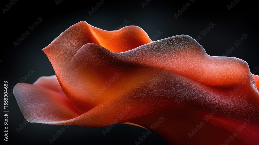 Fototapeta premium Abstract close-up of a vibrant, flowing petal. Soft, wavy textures and warm hues create a captivating visual