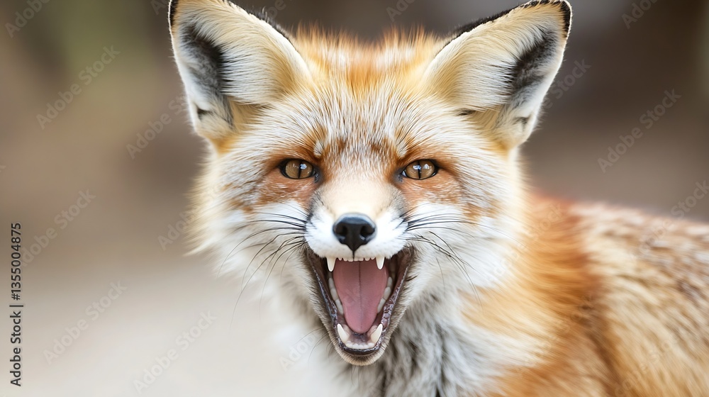 Fototapeta premium Vivid closeup of a fox showing teeth and fierce expression in a playful manner : Generative AI