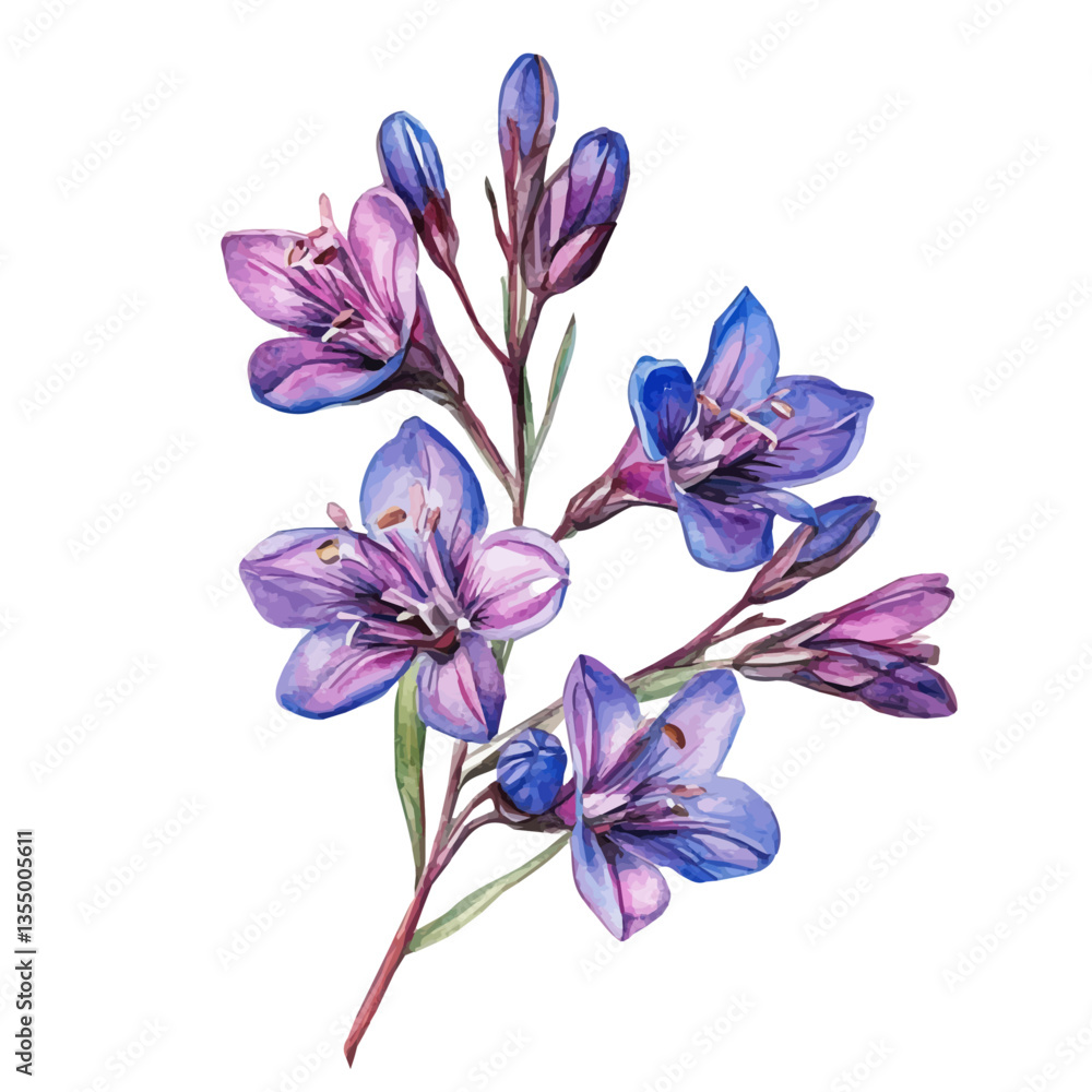 watercolor of Ixia Branch, isolated on a white background. watercolor of Ixia Branch, isolated on a white background.