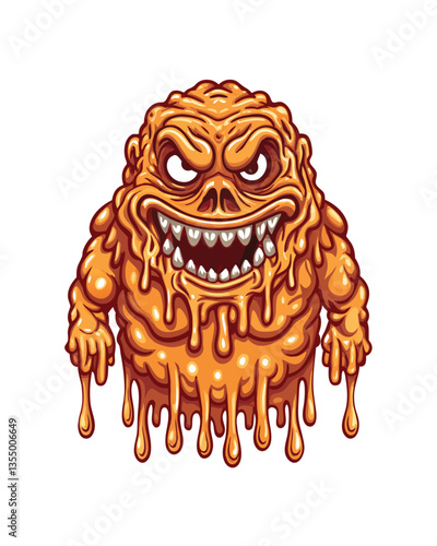Render a colossal, gooey monster, "Gooey Goliath," entirely composed of viscous, iridescent slime.  Showcase its immense size and texture.