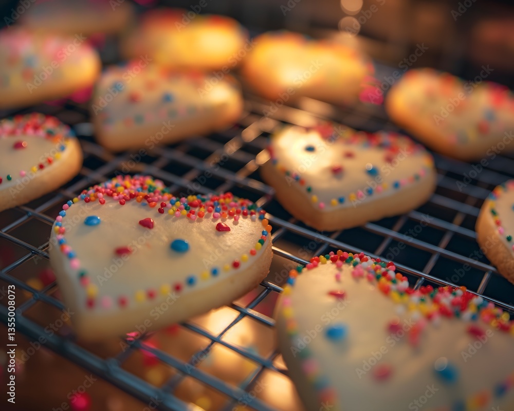 Freshly Baked Heart-Shaped Sprinkled Cookies