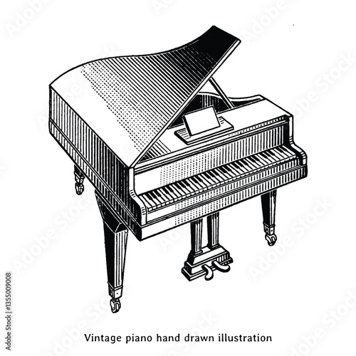 Piano hand drawn illustration. Vintage piano illustration