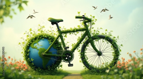 Green Bike Globe Eco Sustain, world bicycle day. 