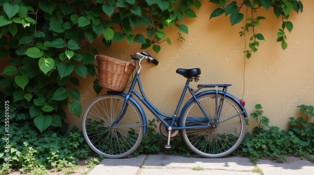 Fototapeta premium Bicycle Wall Leaves Rust Nat, world bicycle day