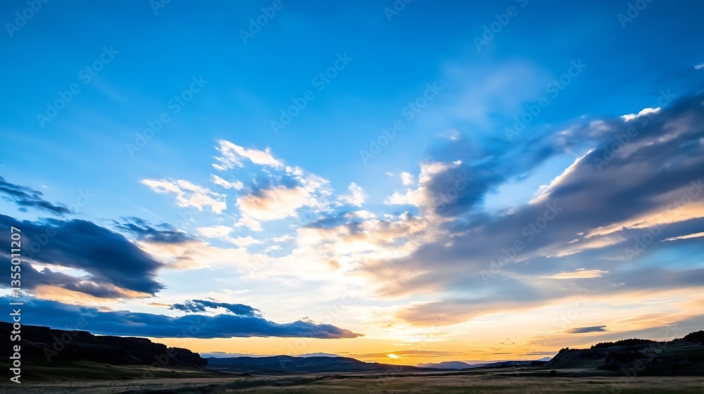Stunning sunset over rolling hills with colorful clouds showcasing nature's beauty during twilight : Generative AI Stunning sunset over rolling hills with colorful clouds showcasing nature's beauty during twilight : Generative AI