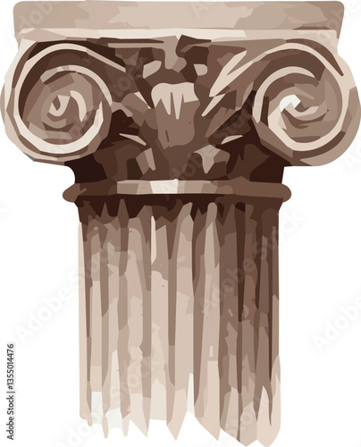A watercolor vector illustration of an anique pillar head