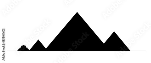 egypt pyramids in desert horizon black vector print shape engraving silhouette