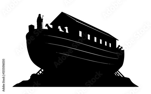 noah’s ark silhouette with prophet on mountain