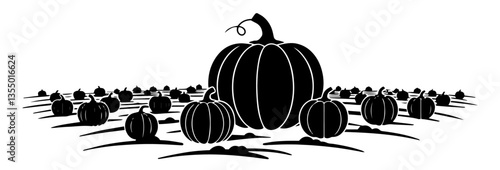 pumpkin patch field silhouette in autumn harvest style