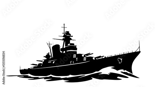 silhouette of a battleship with multiple gun turrets
