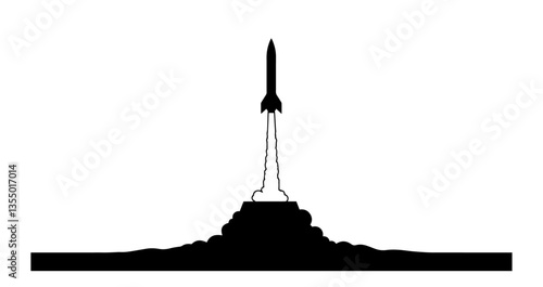 missile launching into sky with smoke black vector silhouette