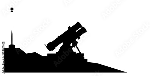 stationary missile launcher on hill black vector silhouette