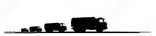 military vehicle convoy on road black vector silhouette