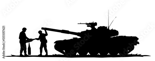 soldiers reloading tank with ammunition black vector silhouette