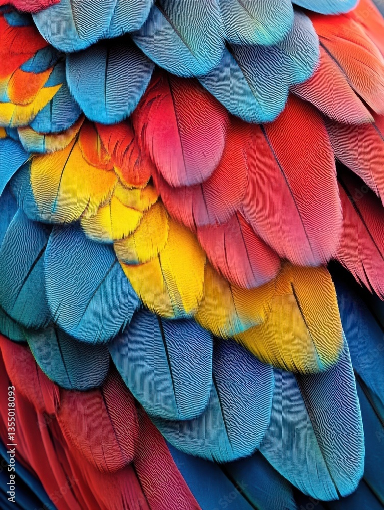 Fototapeta premium close-up of the colorful plumage of a macaw, detailed and realistic, generative ai