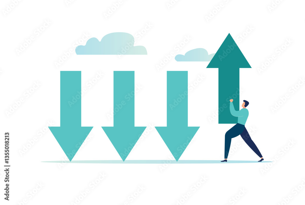 business transformation to achieve a better result, resistance to change, transition to new opportunities, vector illustration, a businessman changes the direction of the arrow for the better business transformation to achieve a better result, resistance to change, transition to new opportunities, vector illustration, a businessman changes the direction of the arrow for the better