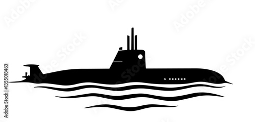 military submarine on water surface black vector silhouette