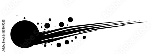 black circle with motion trails and splatter dots black vector abstract