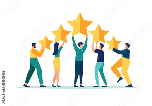 vector illustration. Employee survey, customer review rating or performance review, five-star service, best experience or feedback concept