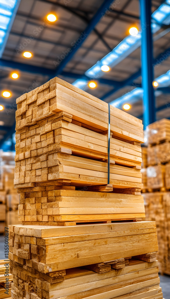 Fototapeta premium Lumber Stacked in Warehouse