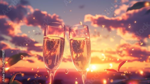 Champagne Glasses at Sunset