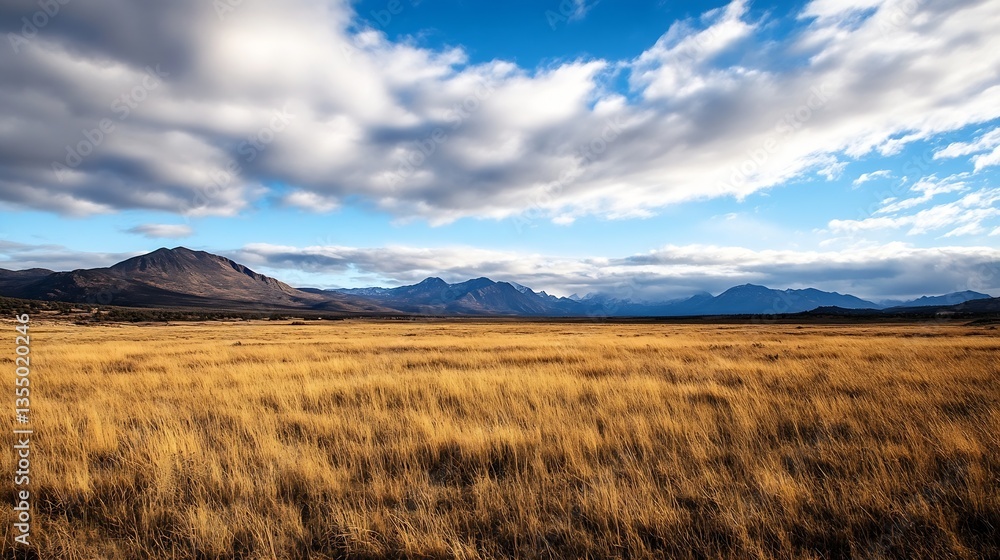 Breathtaking landscape of a vast open field with mountains rolling in the background under blue sky : Generative AI Breathtaking landscape of a vast open field with mountains rolling in the background under blue sky : Generative AI