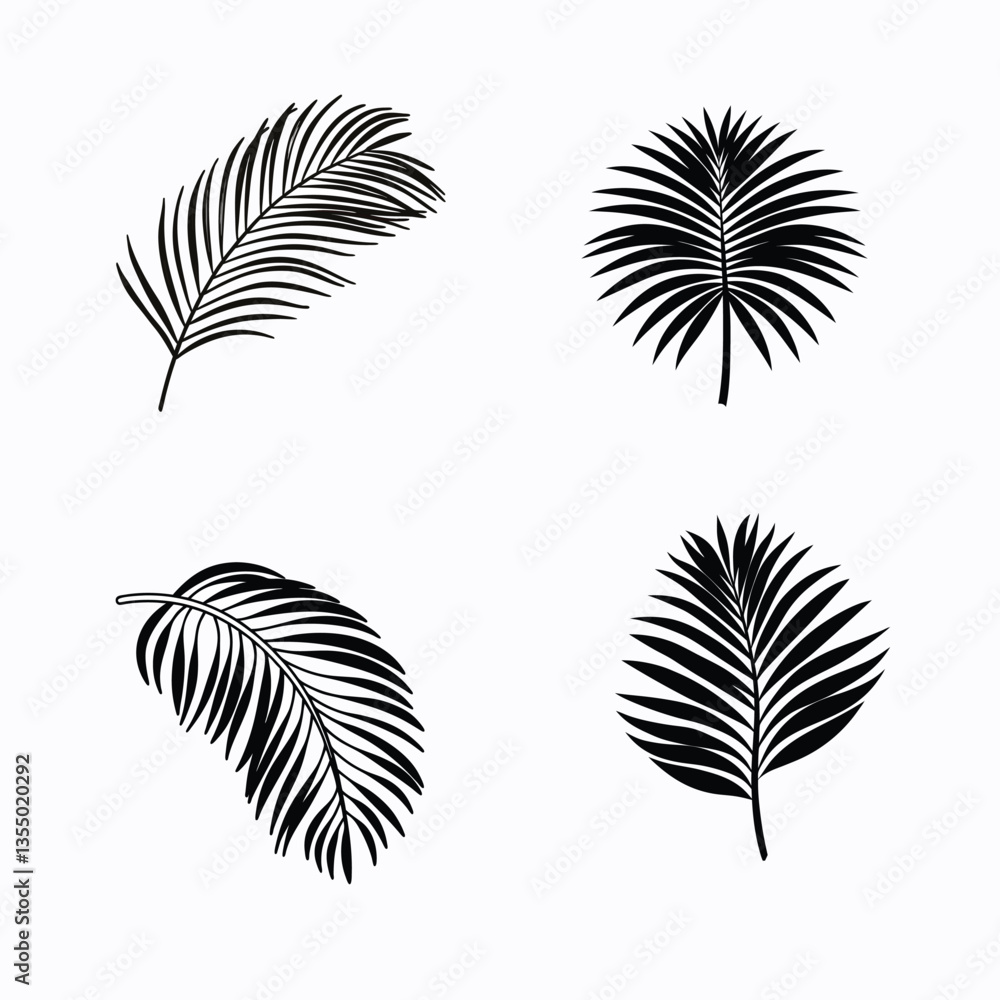 Obraz premium Minimalist Palm Tree Leaf Vector on White Background – Tropical Nature Illustration
