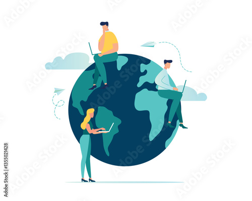 Vector illustration, Work from anywhere in the world, remote work or freelancing, an international company or a global business concept