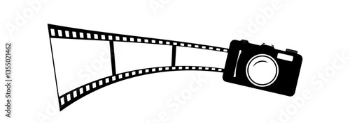Photo camera icon with 3 frames fim reel vector design. Analog retro camera to use for photography, photo frame, cinema, photography competition projects.