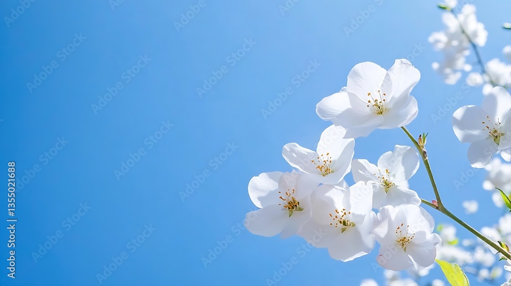 Beautiful white cherry blossoms blooming against a bright blue sky in a tranquil spring setting : Generative AI Beautiful white cherry blossoms blooming against a bright blue sky in a tranquil spring setting : Generative AI