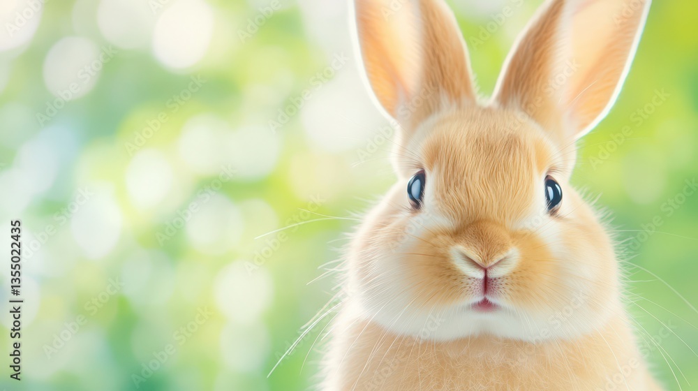 Obraz premium Adorable Bunny in a Garden: A cute bunny rabbit with soft fur and big eyes poses in a lush, green garden, creating a scene of pure charm and springtime delight.