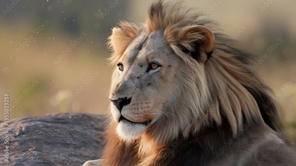 Close-Up of a Majestic Lion with a Golden Mane Close-Up of a Majestic Lion with a Golden Mane
