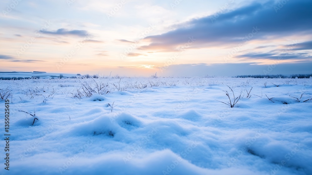 Expansive snowy landscape capturing the essence of a calm and serene winter evening : Generative AI Expansive snowy landscape capturing the essence of a calm and serene winter evening : Generative AI