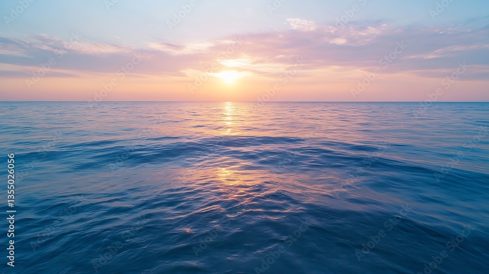 Fototapeta premium Tranquil ocean sunset reflecting vibrant colors on calm water surface at dusk : Generative AI
