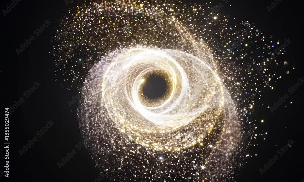 luxury Glitter Light circle trail Sparkling star dust spiral particle effect animation isolated on black background