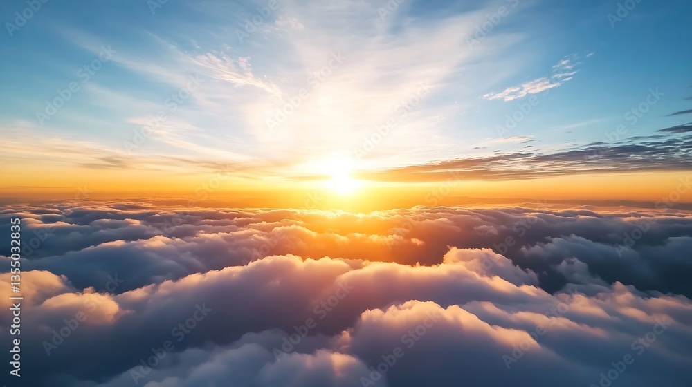 Sunrise over the horizon casting a warm glow across fluffy clouds creating a breathtaking sky view : Generative AI Sunrise over the horizon casting a warm glow across fluffy clouds creating a breathtaking sky view : Generative AI