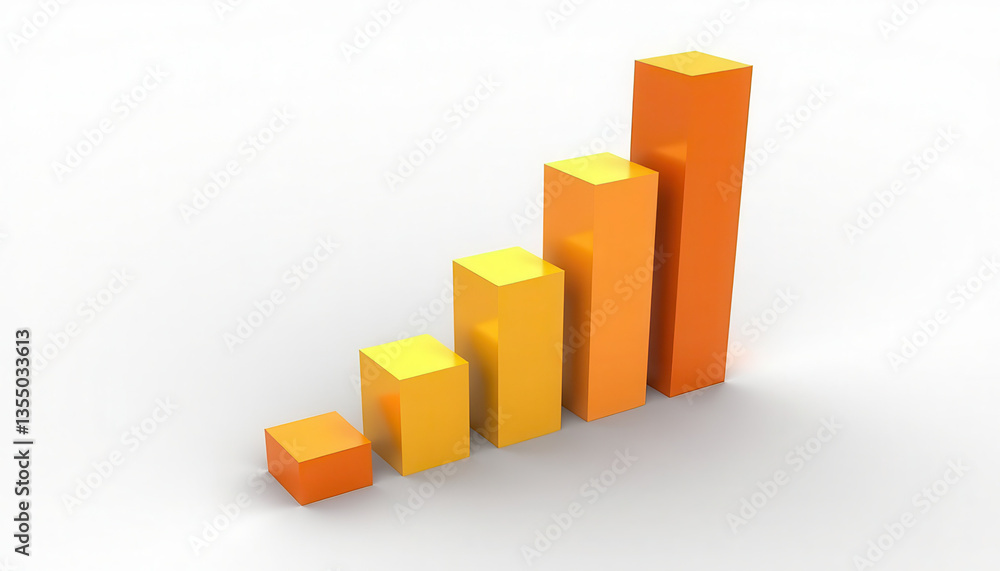 3D bar graph showing growth in yellow and orange colors 3D bar graph showing growth in yellow and orange colors