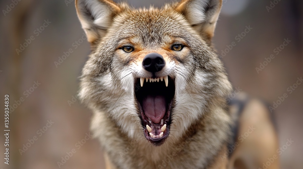 Fierce coyote growling with teeth visible in a nature setting : Generative AI Fierce coyote growling with teeth visible in a nature setting : Generative AI