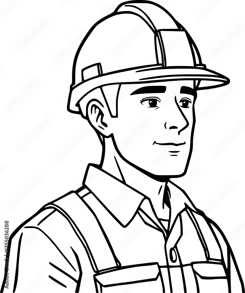 Outline of an industrial worker with a safety helmet minimal occupational safety vector illustration. Outline of an industrial worker with a safety helmet minimal occupational safety vector illustration.