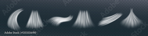 Air Wind Flow Effect. Vector 3D Cold Conditioner Breeze Isolated on Dark Background. Fresh Cool Light White Air Waves.