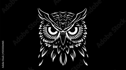 Outline of a wise owl with piercing eyes minimal nocturnal bird vector design