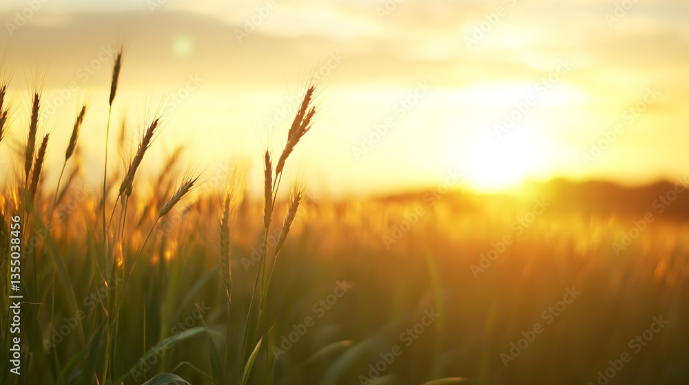 Wheat field bathed in warm golden sunlight during a breathtaking sunset : Generative AI Wheat field bathed in warm golden sunlight during a breathtaking sunset : Generative AI