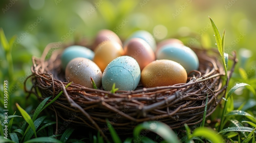 Colorful Easter Eggs in a Nest Colorful Easter Eggs in a Nest
