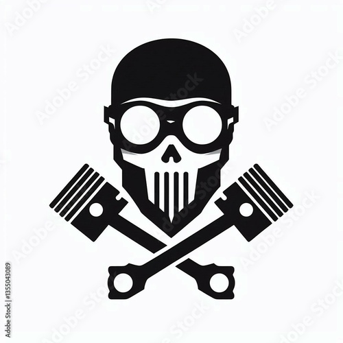 Skull with goggles and crossed pistons