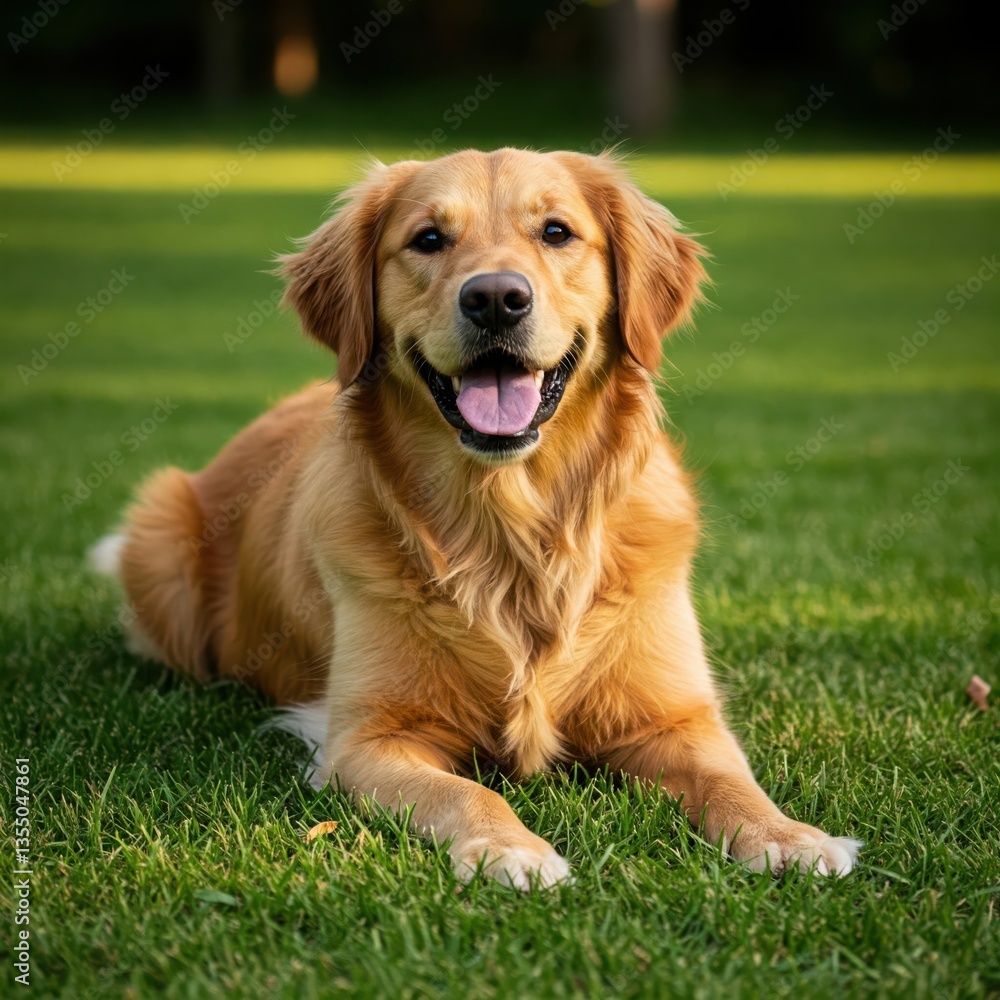 Obraz premium Beautiful Golden Retriever in a Green Park