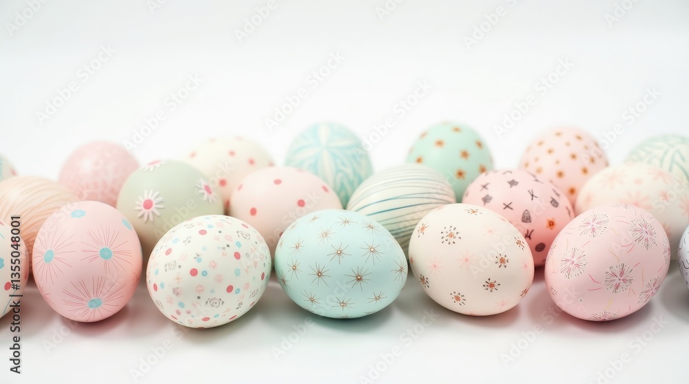 Fototapeta premium Colorful Easter eggs with pastel colors and patterns