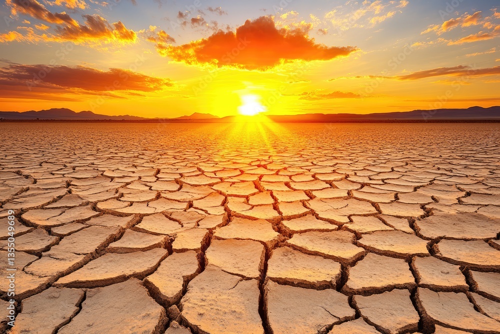 A Parched Earth Bakes Under the Scorching Embrace of the Setting Sun's Glow. A Parched Earth Bakes Under the Scorching Embrace of the Setting Sun's Glow.