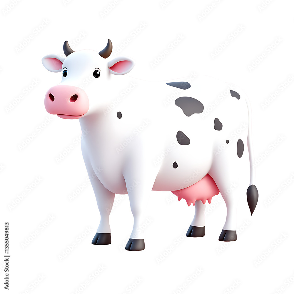 Naklejka premium Funny cartoon cow isolated on white background with a playful and cute design
